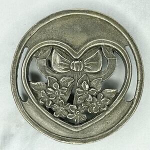 Olde Country Reproductions Small Pewter Heart Bow Flower Footed Trivet